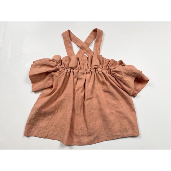 Anthropologie Saylor Flowy Crop Top 100% Linen Peasant Blouse In Clay - Picture 4 of 9